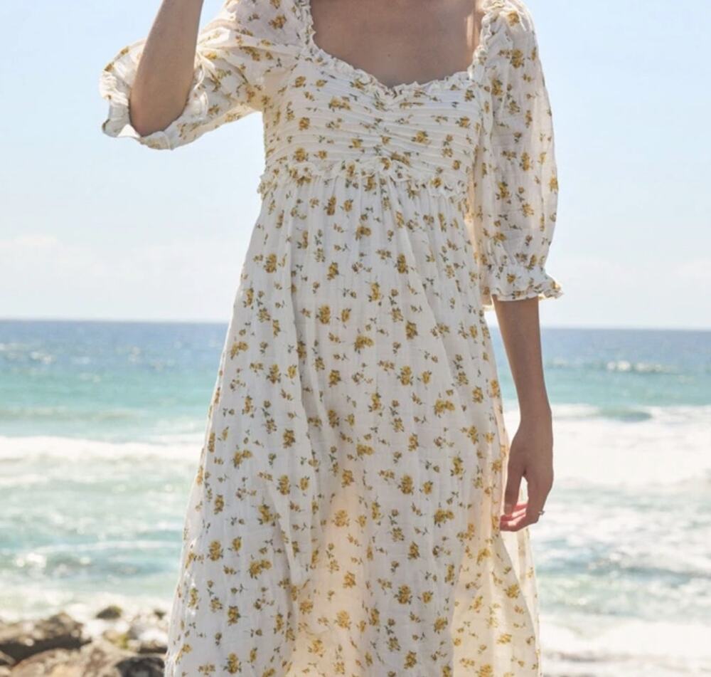 Auguste Isla Priya Floral Midi Dress Puff Sleeve White Size: XXL NWT